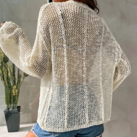 Drop Shoulder Open Front Cardigan beige - Picture 6 of 7